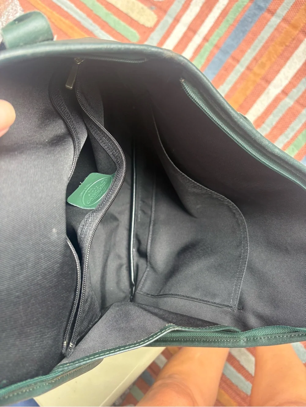 Longchamp Dark Green Leather Satchel with Gold-Tone Accent
